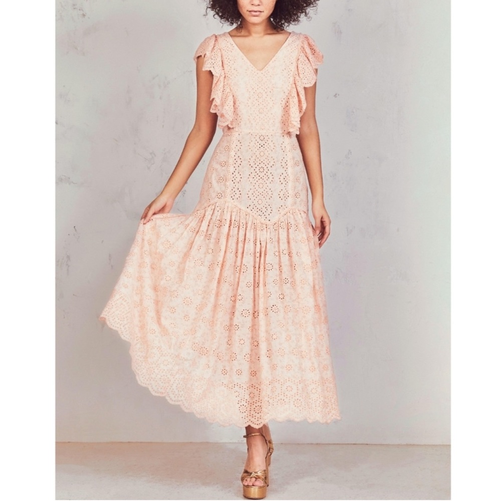 NWT LoveShackFancy Cressida Peach Eyelet Maxi Dress
